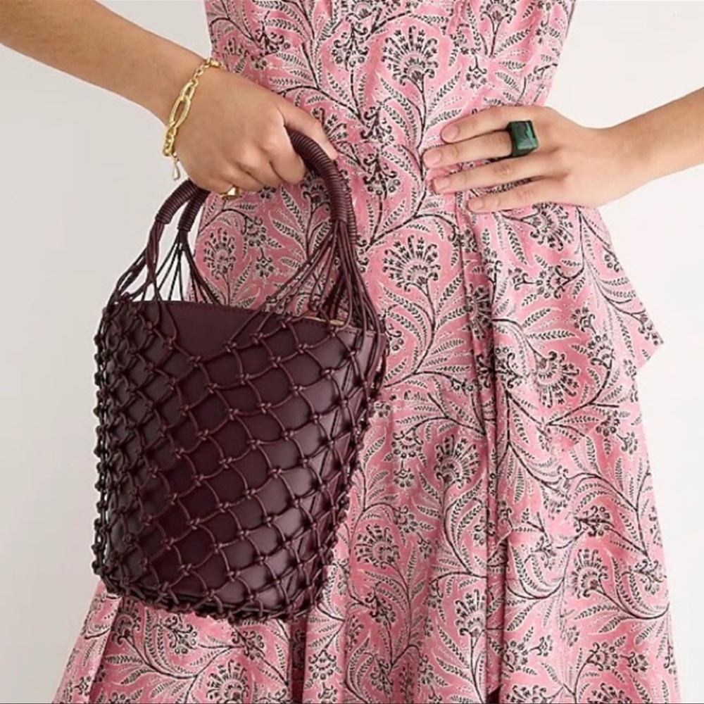J Crew Sedona Netted Burgundy Leather Basket Bag